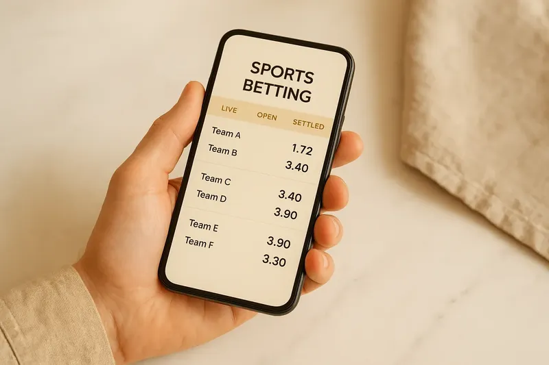 Hand holding smartphone showing sports betting odds on white marble