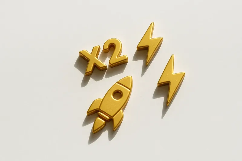 Gold and white instant game icons with rocket and lightning symbols